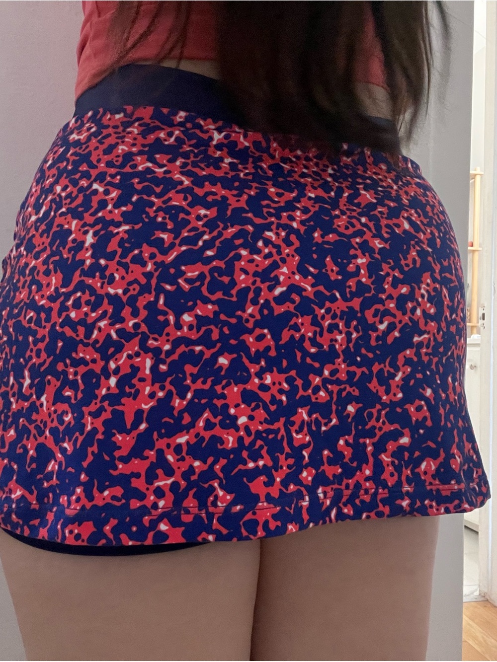 Navy Blue & Coral Abstract Print Athletic Mini Skirt
